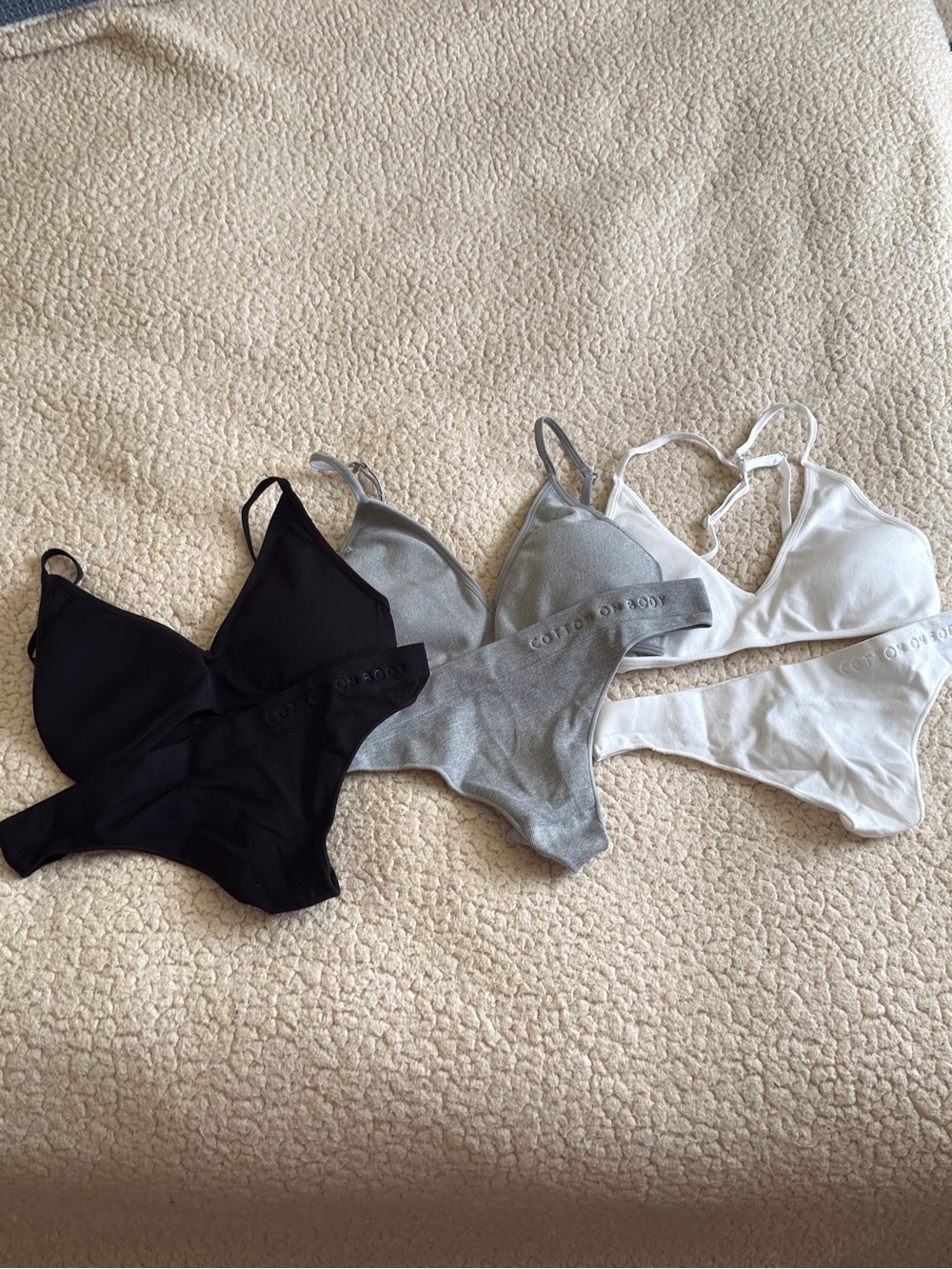 Cotton On Body Three-Pack Triangle Bralettes & matching bottom